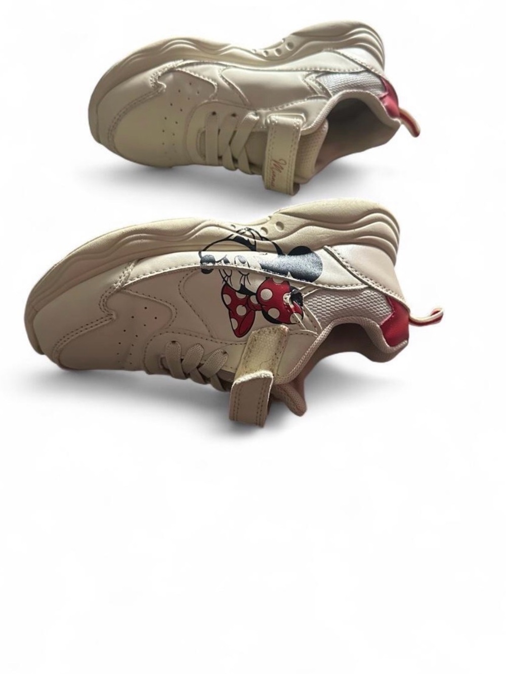 Kids Cream Minnie Mouse Sneakers with Red Detail